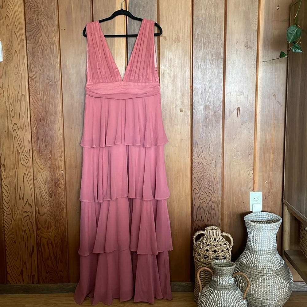 Lulus Amazing Evening Dark Rose Pink Tiered Maxi Dress - Size XL - Picture 3 of 7